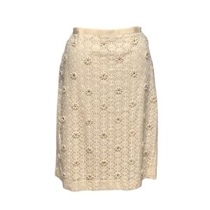 Talbots White Eyelet Floral Lace & Gold Beaded Skirt 14P